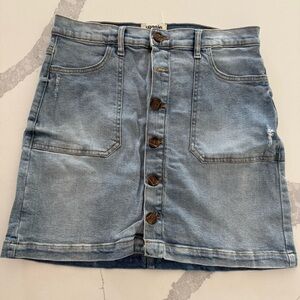 Kensie Vintage Luxe High Rise Denim Button-Front‎ Distressed Skirt Size 6/28 EUC